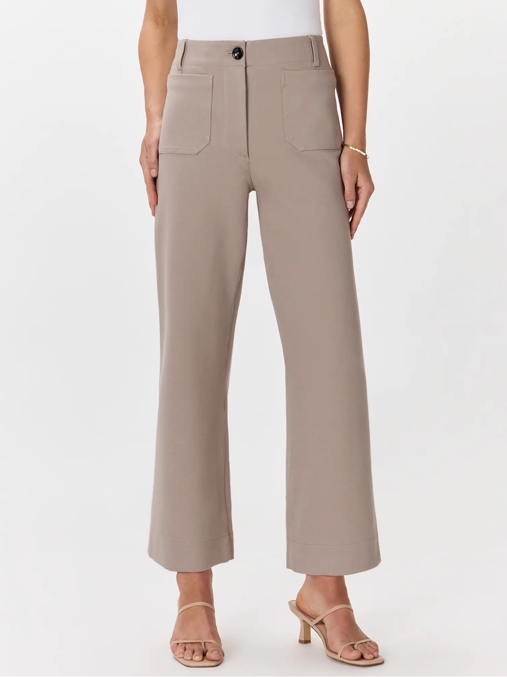 QUINCE Ultra-Stretch Ponte Cropped Wide Leg Pants Size 10 Morel Grey 8612 - Picture 1 of 11